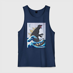 Майка мужская хлопок Godzilla in The Waves Eastern, цвет: тёмно-синий