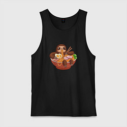 Майка мужская хлопок Cute Sloth Ramen Noodles, цвет: черный