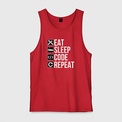 Майка мужская хлопок Есть Спать Кодировать Повторить, цвет: красный