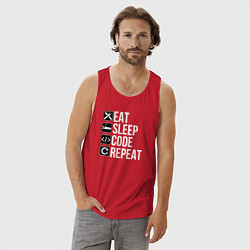 Майка мужская хлопок Есть Спать Кодировать Повторить, цвет: красный — фото 2