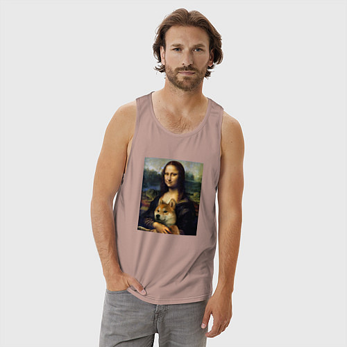 Мужская майка Shiba Inu Mona Lisa / Пыльно-розовый – фото 3