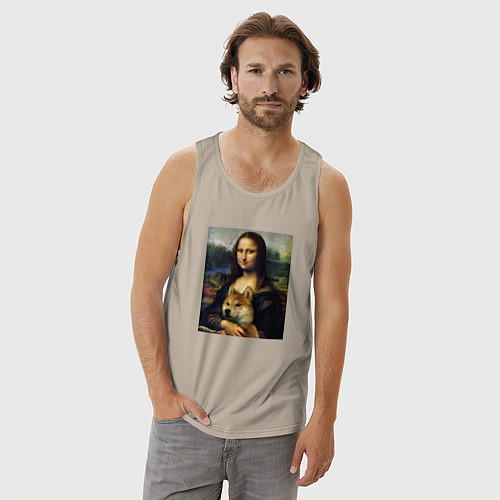 Мужская майка Shiba Inu Mona Lisa / Миндальный – фото 3