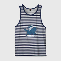 Майка мужская хлопок Путешествие на коте, цвет: синяя тельняшка