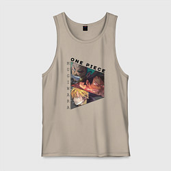 Майка мужская хлопок Ван-Пис, Луффи, Зоро Ророноа, Санджи Винсмок, цвет: миндальный