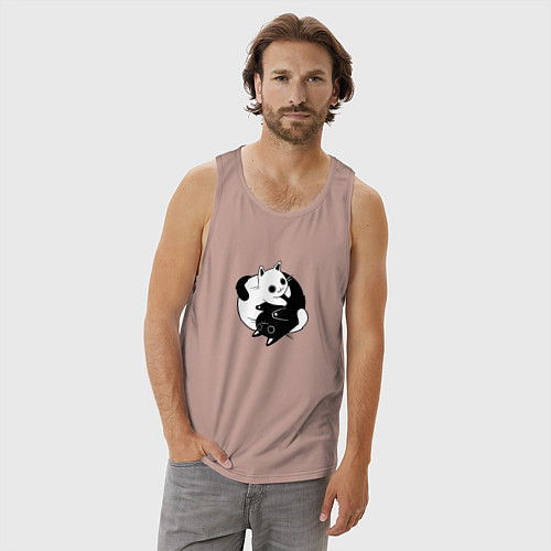 Мужская майка Yin Yang Black And White Cats / Пыльно-розовый – фото 3