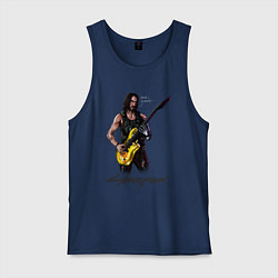 Майка мужская хлопок Cyberpunk 2077 Johnny гитарист, цвет: тёмно-синий