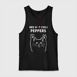 Майка мужская хлопок Red Hot Chili Peppers Рок кот, цвет: черный