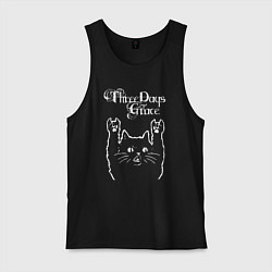 Майка мужская хлопок Three Days Grace Рок кот, цвет: черный