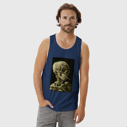 Мужская майка Череп с горящей сигаретой Ван Гог / Тёмно-синий – фото 3