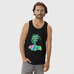 Майка мужская хлопок Gorgon Medusa Vaporwave Neon, цвет: черный — фото 2