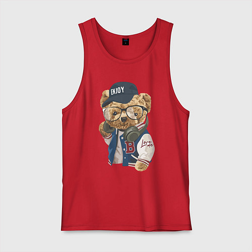 Мужская майка Прикольный мишутка Enjoy / Красный – фото 1