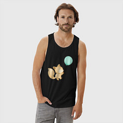 Майка мужская хлопок Милый Лисёнок С Шариком, цвет: черный — фото 2