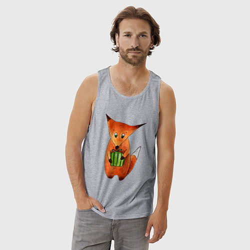 Мужская майка Лисенок с подарком / Меланж – фото 3