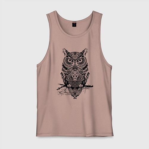 Мужская майка Черная сова в узорах / Пыльно-розовый – фото 1