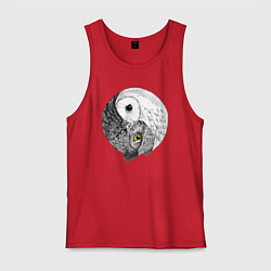 Майка мужская хлопок Инь Янь по совиному, цвет: красный