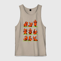 Майка мужская хлопок Йога красной панды, цвет: миндальный