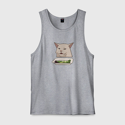 Мужская майка Кот с салатом из мема / Меланж – фото 1