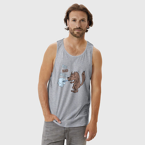 Мужская майка Большой злой волк из сказки Три Поросенка / Меланж – фото 3