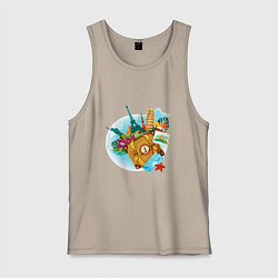 Майка мужская хлопок TRAVEL AROUND THE WORLD, цвет: миндальный