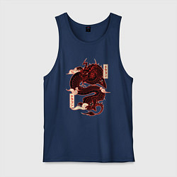 Майка мужская хлопок Японский красный Дракон JAPAN Dragon, цвет: тёмно-синий