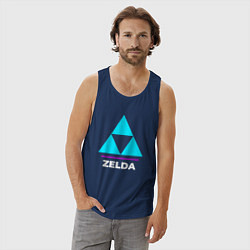 Майка мужская хлопок Символ Zelda в неоновых цветах, цвет: тёмно-синий — фото 2
