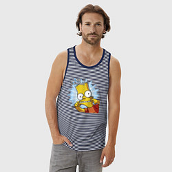 Майка мужская хлопок Барт Симпсон корчит рожицу!, цвет: синяя тельняшка — фото 2