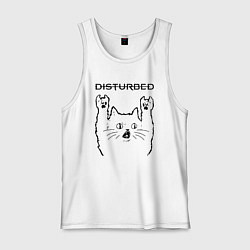 Майка мужская хлопок Disturbed - rock cat, цвет: белый