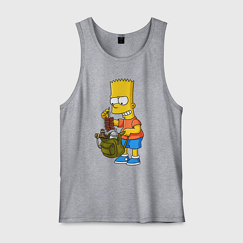 Мужская майка Барт Симпсон разбирает свой рюкзак / Меланж – фото 1