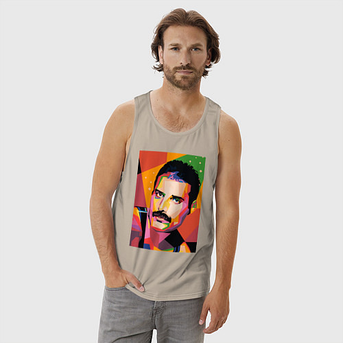 Мужская майка Фредди Меркьюри - полигональный поп-арт / Миндальный – фото 3