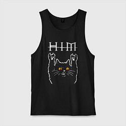 Майка мужская хлопок HIM rock cat, цвет: черный