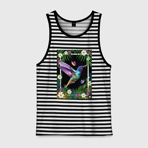 Мужская майка Колибри в тропиках / Черная тельняшка – фото 1