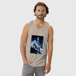 Майка мужская хлопок Пол Уокер на капоте, цвет: миндальный — фото 2