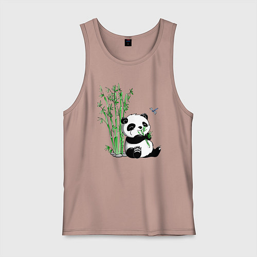 Мужская майка Панда бамбук и стрекоза / Пыльно-розовый – фото 1