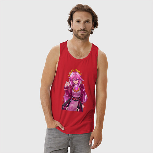 Мужская майка Яэ Мико на стиле - Геншин Импакт / Красный – фото 3