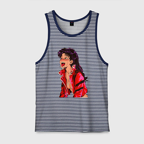 Мужская майка Мисато Кацураги ahegao / Синяя тельняшка – фото 1