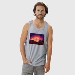 Майка мужская хлопок 3D неоновые горы на закате, цвет: меланж — фото 2