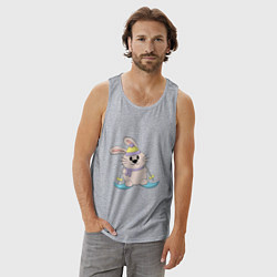 Майка мужская хлопок Кролик - лыжник, цвет: меланж — фото 2