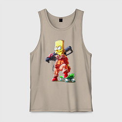Майка мужская хлопок Крутой Барт Симпсон с оружием на плече и скейтборд, цвет: миндальный