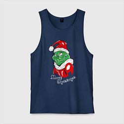 Майка мужская хлопок Merry Christmas, Santa Claus Grinch, цвет: тёмно-синий