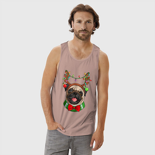 Мужская майка Новогодний мопс / Пыльно-розовый – фото 3