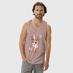 Майка мужская хлопок Кролик с рожками - кролик олень, цвет: пыльно-розовый — фото 2