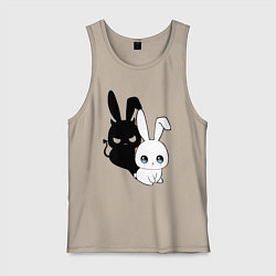Майка мужская хлопок Милый кролик - ангелочек или дьяволёнок?, цвет: миндальный