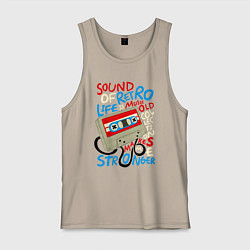 Майка мужская хлопок Касссета ретро звук, цвет: миндальный