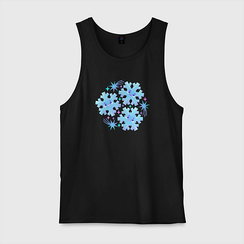 Мужская майка Три забавные снежинки с разноцветными звездами / Черный – фото 1