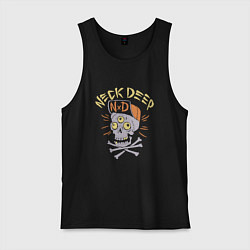 Майка мужская хлопок Neck Deep band панк рок - череп в кепке, цвет: черный