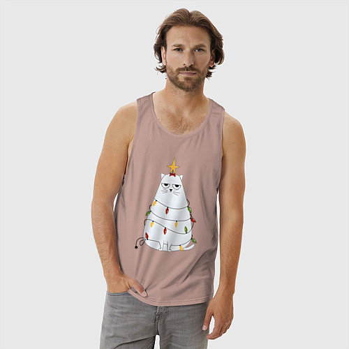 Мужская майка Кот-ёлка / Пыльно-розовый – фото 3