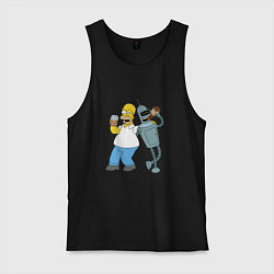 Майка мужская хлопок Drunk Homer and Bender, цвет: черный
