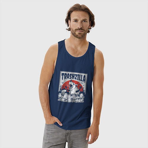 Мужская майка Гигантский опоссум годзилла и мусор / Тёмно-синий – фото 3