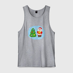 Майка мужская хлопок Мультяшный Санта Клаус с новогодней ёлкой, цвет: меланж