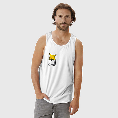 Мужская майка Пикачу в кармане арт / Белый – фото 3